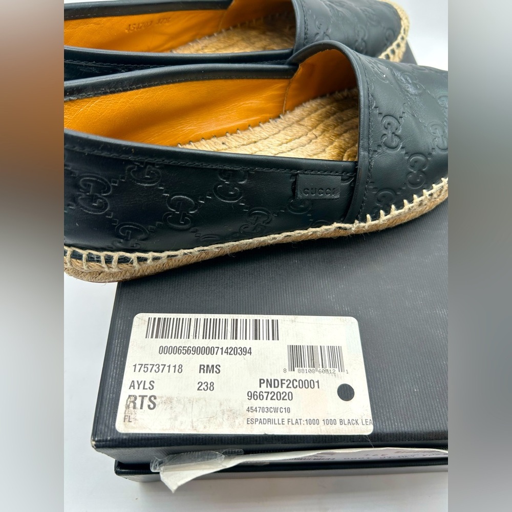 GUCCI  Signature GG Leather Espadrilles Flats Women’s US 7 1/2 Black, GUCCISSIMA - Picture 15 of 16